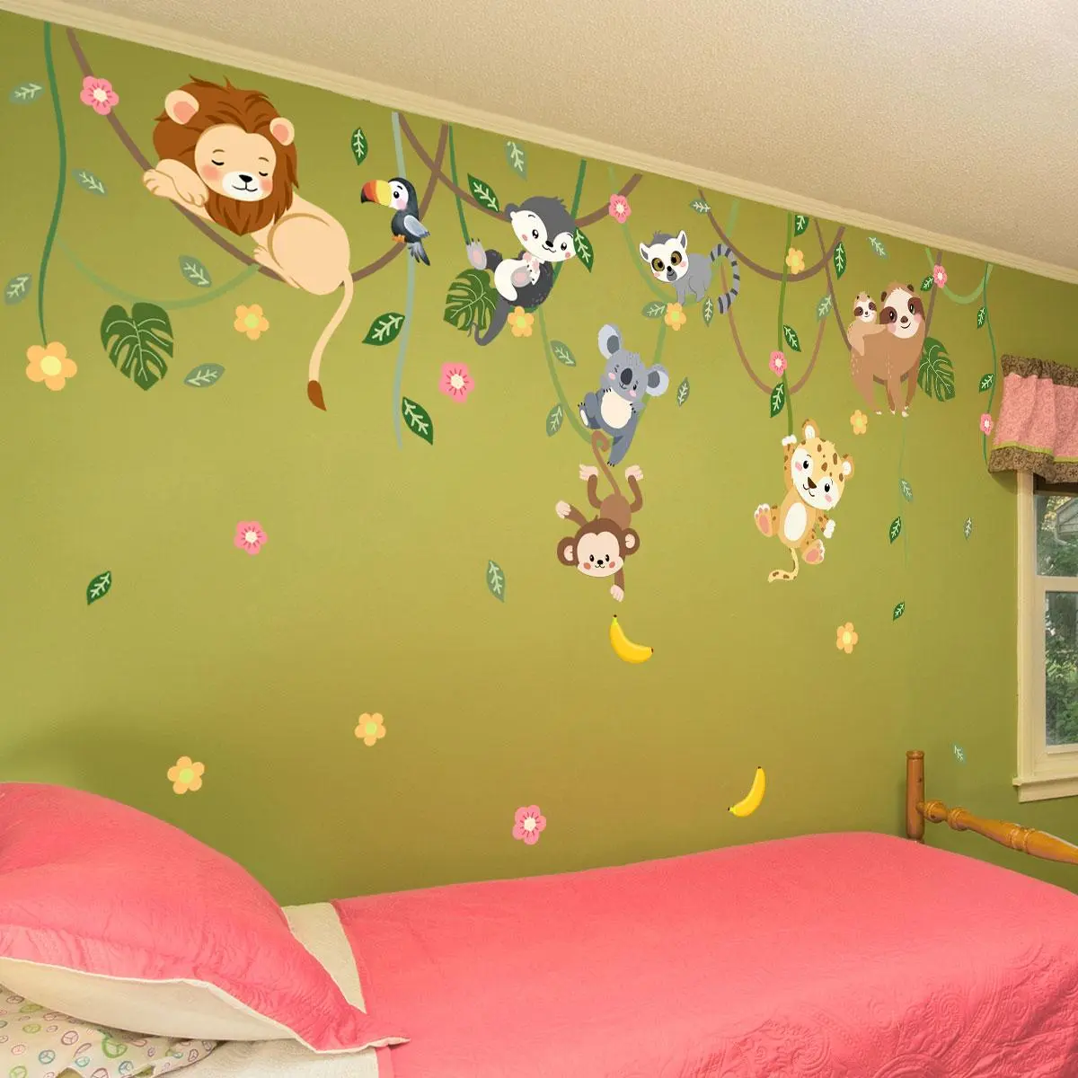 Jungle Themed Wall Sticker, Cute Animal Stickers, Fun Stickers, 6 Counts/set Self Adhesive Wall Decal, Adhesive Decals, Wall Art Decorative Sticker, Wall Decorations, Aesthetic Stickers for Home Bedroom Living Room