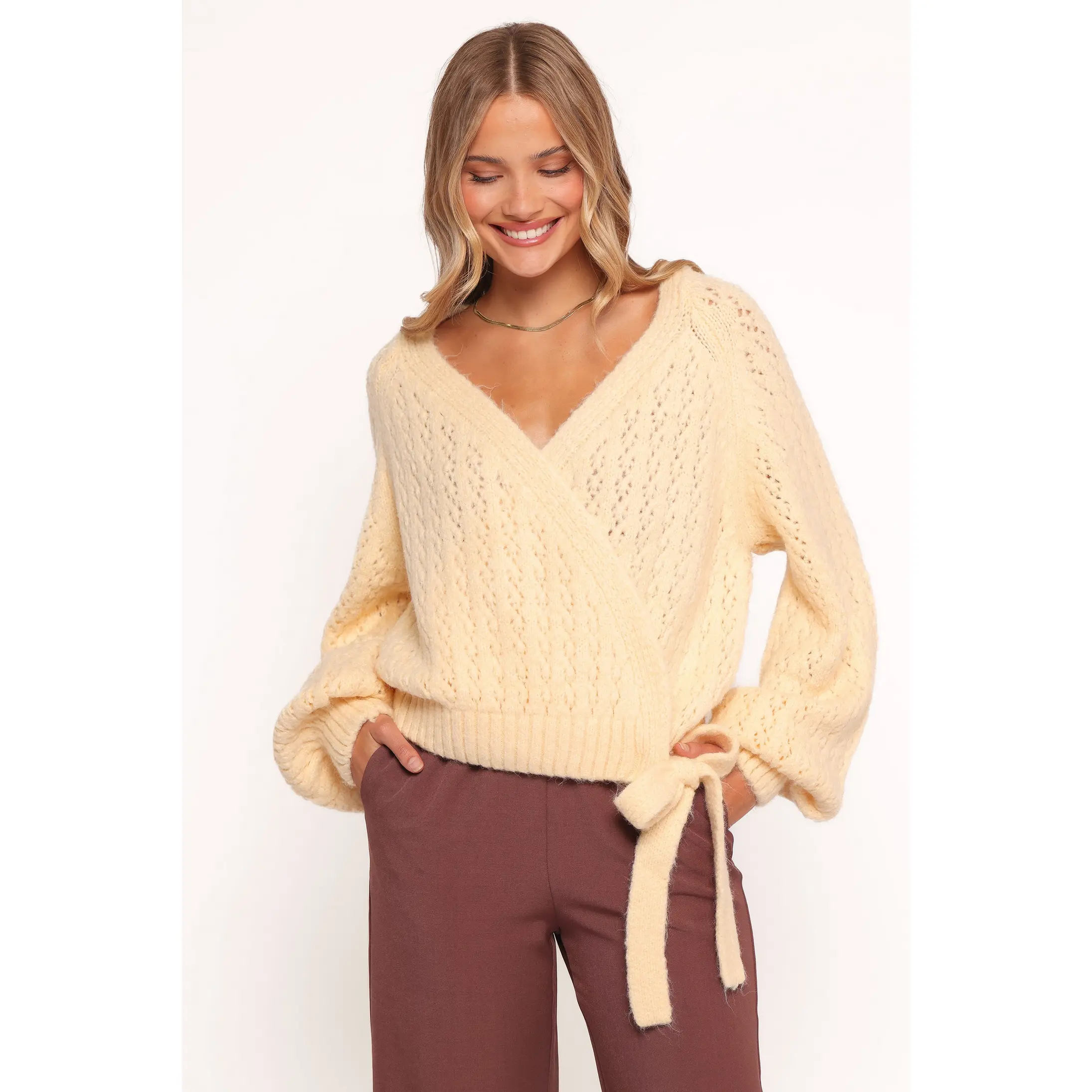 Etta Ballet Wrap Knit Sweater - Butter