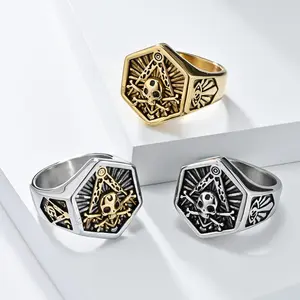 Vintage Skull Masonic Fraternal Ring for Men, Titanium Steel Statement Jewelry, Everday Wear Fashion Accessory