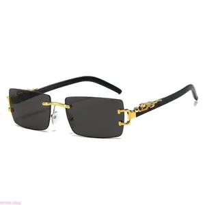 Unisex Fashionable Glasses - 2-Piece Frameless Rectangular Personalized Sunglasses, Lightweight Plastic Eyewear Accessories for Daily Outdoor Summer Use, Father's Day Gift