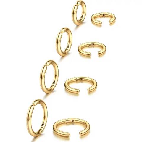YADOCA Unisex 8-Piece Clip-On Earrings Set - 0.1" Thick Stainless Steel Fake Piercing Hoops, Hypoallergenic Secure Clip Fit, 0.39"-0.63" Sizes, Casual Daily Wear, Lasting Color Retention Gold Earrings for Gifting