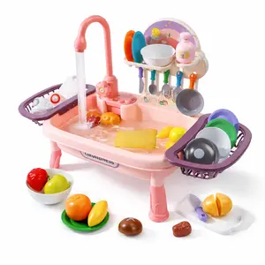 Play Sink with Running Water for Kids, Pretend Play Kitchen Sink Toy with Automatic Water Circulation, Play Dishes Food & Utensils, Girls Role Play Gift