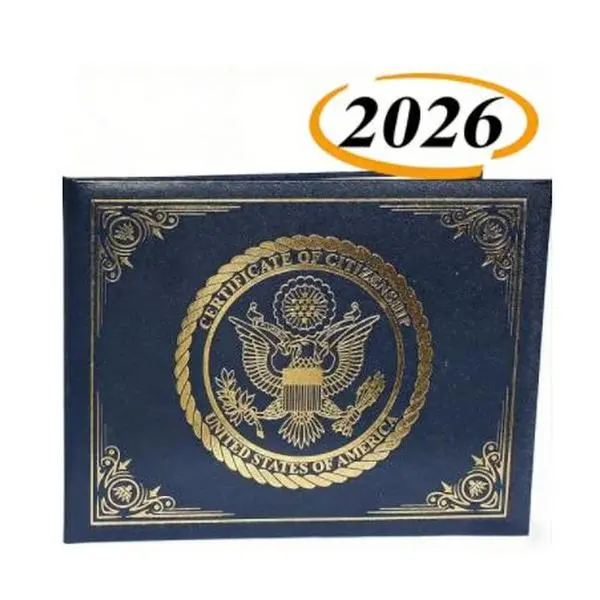 U.S. Citizenship and Naturalization Certificate Holder. Gold American Eagle logo 'Certificate of Citizenship', Padded with cover