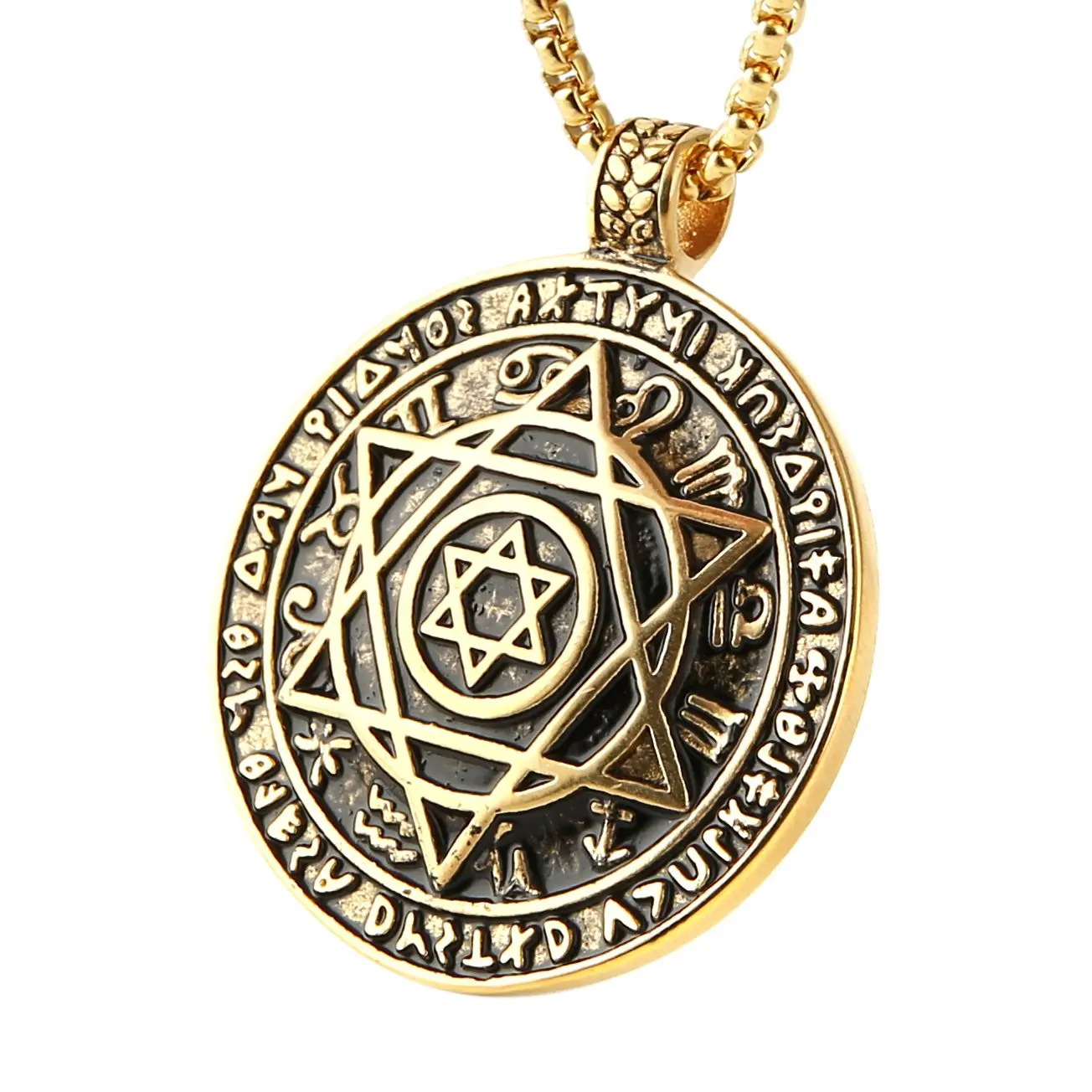 HZMAN Solomon Seal Talisman Astrology Pendant Necklace - 6-Pointed Star Pattern, 12 Constellation Design, Stainless Steel, 24in Chain, Daily Wear Charm Jewelry