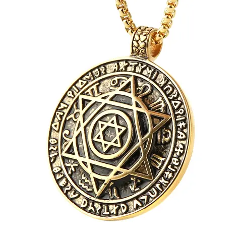 HZMAN Solomon Seal Talisman Astrology Pendant Necklace - 6-Pointed Star Pattern, 12 Constellation Design, Stainless Steel, 24in Chain, Daily Wear Charm Jewelry