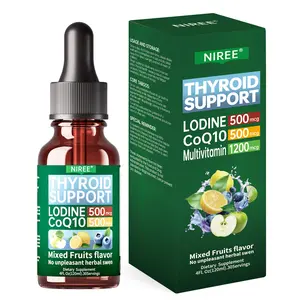 NIREE Thyroid Support Liquid Drops with Iodine 500mcg and CoQ10 500mg, Mixed Fruits Flavor, 4 Fl Oz, 30 Servings