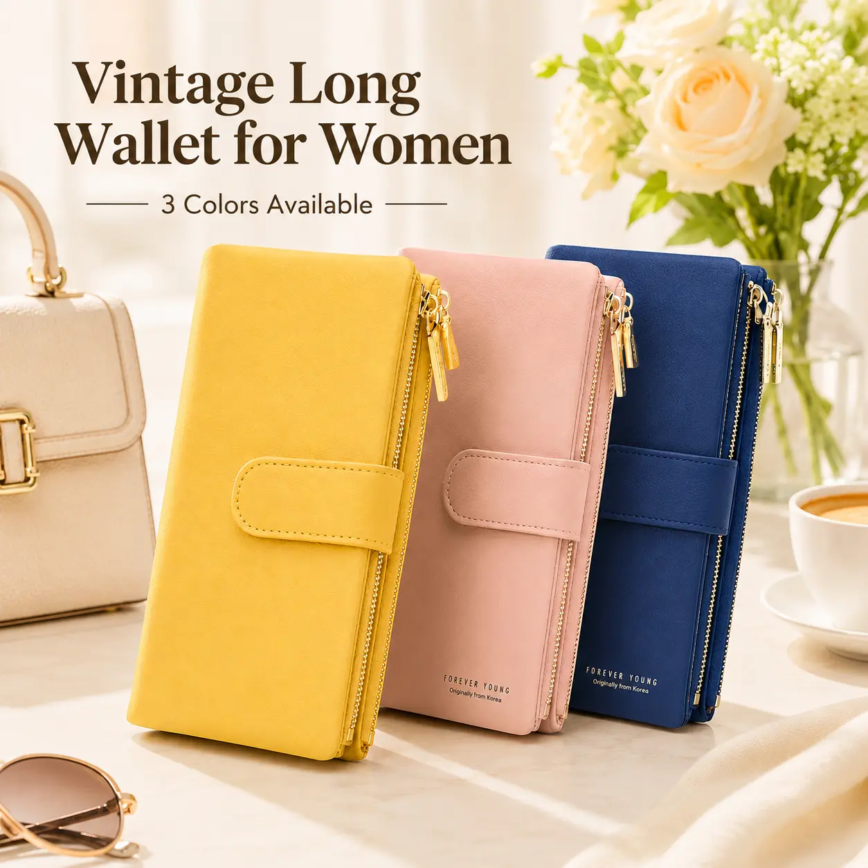 Vintage Long Wallet for Women – Large Capacity Zipper Clutch with Phone Pocket, Card Holder & Coin Purse for Purse & Bag Organization