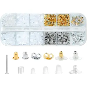 12 Styles 600 Pcs Earring Backs for Studs, Clear Plastic Earrings Hypoallergenic Metal Rubber Silicone Backs Bullet Clutch Stoppers