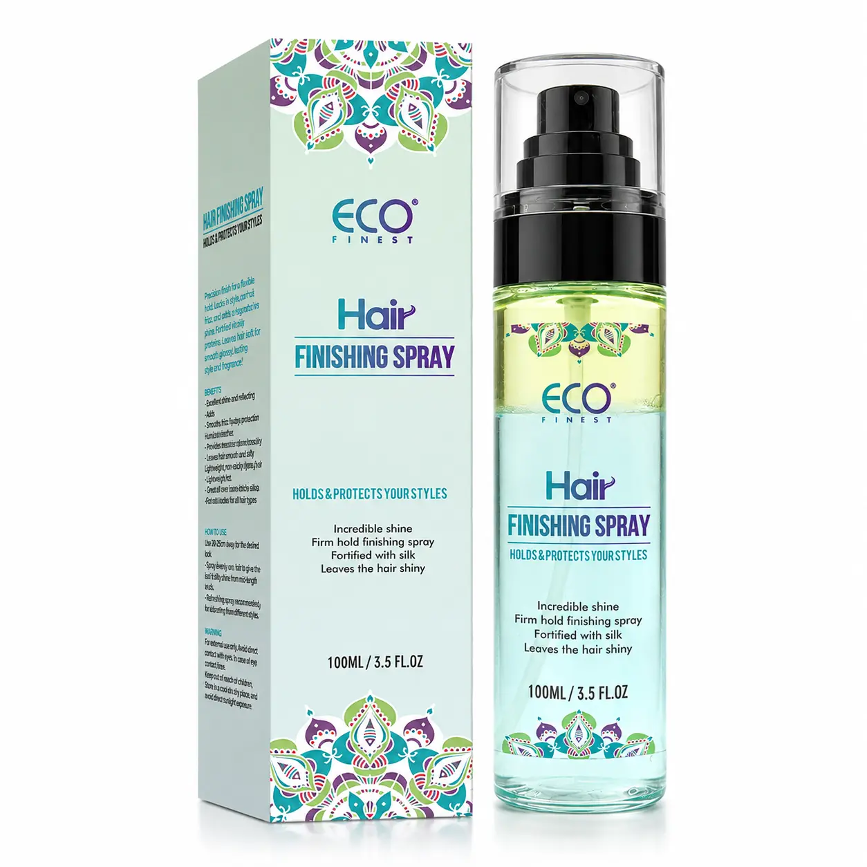 ECO FINEST Silk-Infused Hair Finishing Spray, 3.5 fl oz/100ml, Firm-Hold Styling Mist for Smooth, Shiny Hair, Lightweight for Everyday Hairstyles