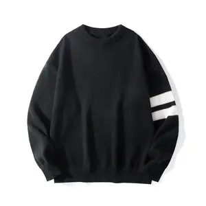 2026 #Springfresh American Fashion Trend Retro High Street Luxury Striped Color Block Patchwork Design Casual Comfortable Versatile Loose Fit Polyester Knit Crew Neck Pullover Sweater