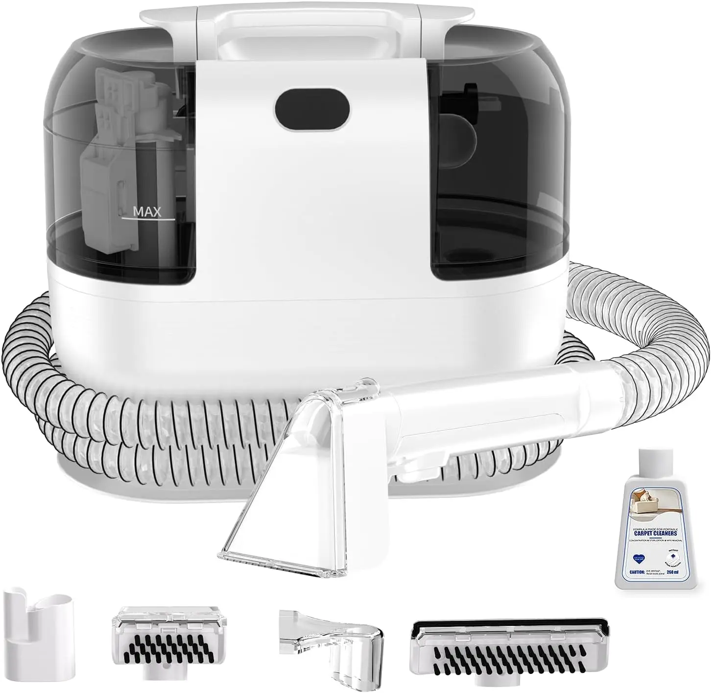 Portable HandHeld Carpet Cleaner Machine, Spot Cleaner | 18Kpa Suction Power| Shampooer| Dual Tank| Upholstery| Couch, Car Seat, Rug, Mattress| 2 Cleaning Heads| Self Cleaning