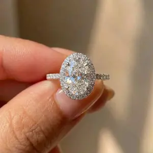 925 Sterling Silver Oval Wedding Rings For Women Luxury Promise Engagement Bridal Fine Jewelry Cubic Zirconia Anniversary Ring, Oval Cut Rings, Prong Set
