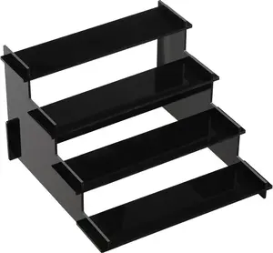 4 Tier Black Acrylic Display Risers, Perfume Organizer Stand, Cupcake Stand Holder, Shelf Risers for Display Stands for Funko POP Figure, Dessert Shelves for Party, Decoration