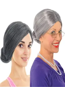 100 Days of School Costume Wig Short Gray Old Lady Wig Short Gray Grandmother Wigs for Women Girls Grey Character Hair for Halloween Party