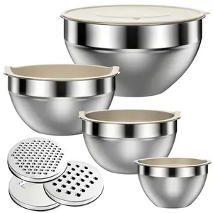 7 PCS Washable Berry Bowl Mixing Bowls with Airtight Lids Set, Stainless Steel Nesting Bowls with 3 Grater Attachments, 4.5-0.7 QT Mixing & Serving  Tableware DFYD Tiktok Summerwins Metal Cover Pasta Thick