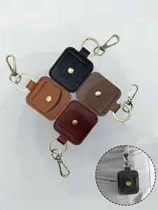 Artificial Leather Coin Storage Bag with Keychain - Lost Item Locator Storage Bag, Rectangular Imitation Leather Ring Storage Decoration, with Zinc Alloy Accessories, Suitable for Wedding Rings and Guitar Picks
