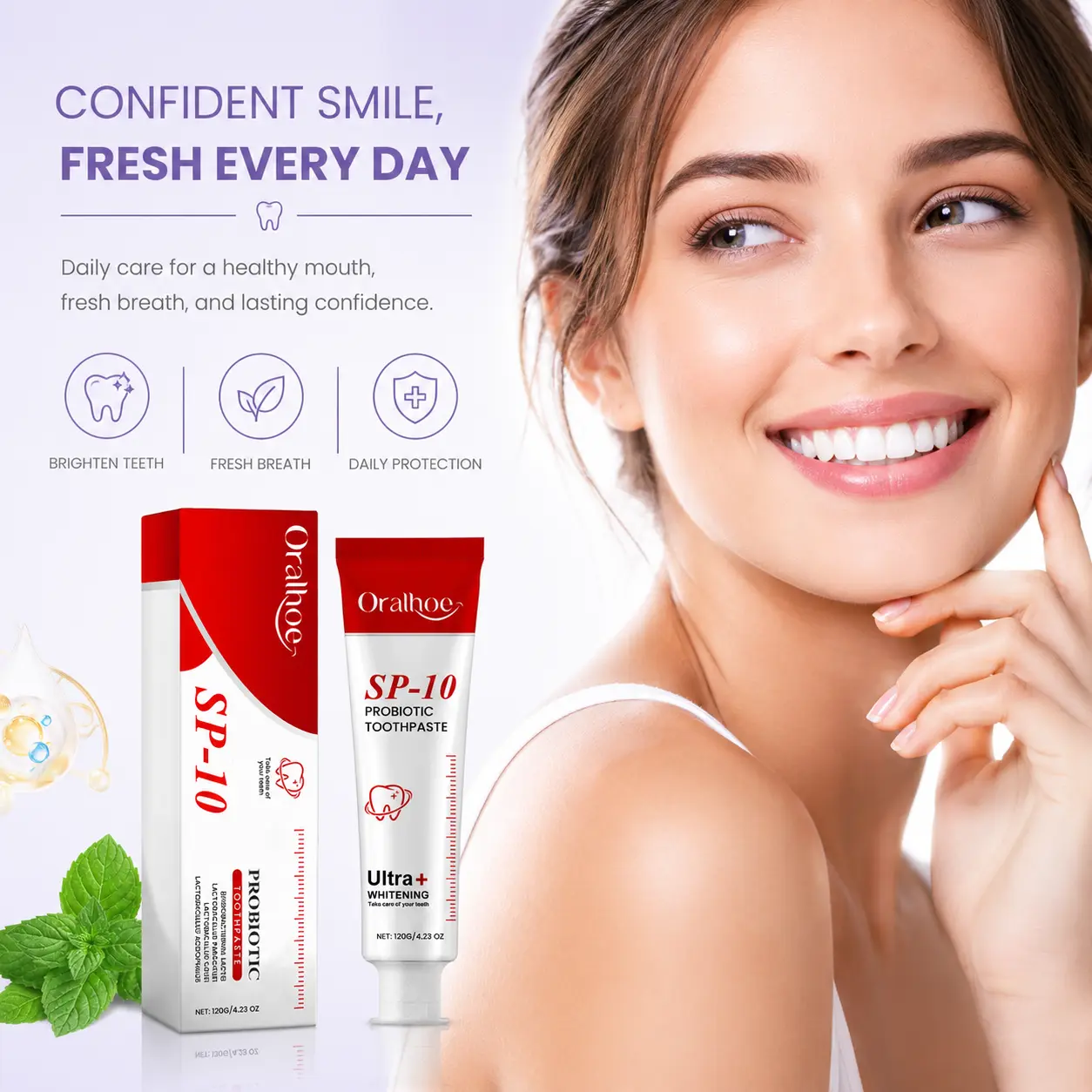 SP-10 Probiotic Toothpaste - Single Item Gentle Daily Oral Care, Stain Reduction, Fresh Breath Brightening, Probiotic Formula for Healthy Teeth & Gums Support, Youth, 120 G, Alcohol Free, Contains Neither, Gum Health, Non-Toxic, Degradable, Paraben Free