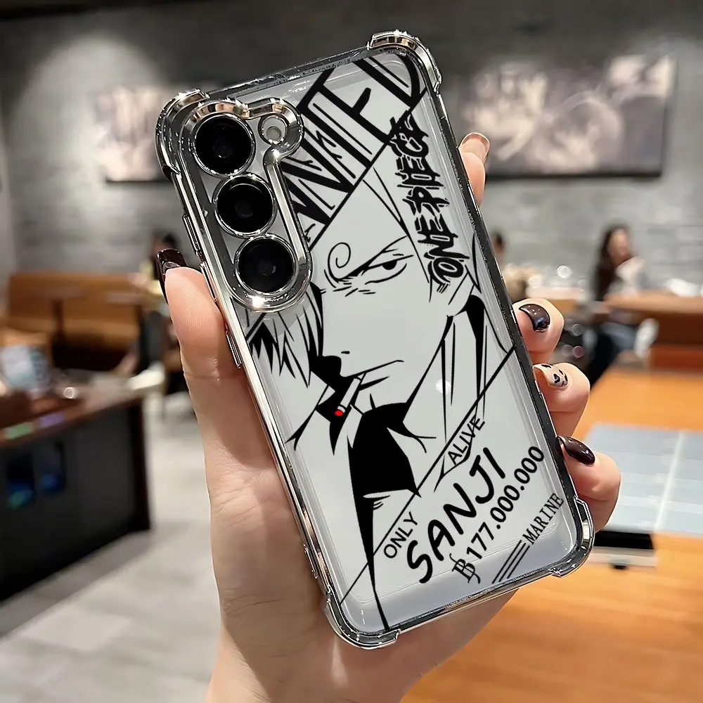 WB Anime Adventure Cartoon Pirate Ship Sanji Crew Phone Case Suitable for Samsung Galaxy S25 S24 S23 S22 FE Ultra Plus 4G 5G Anti-Drop Transparent Soft Back Cover, Smartphone, Handheld, Cellphone