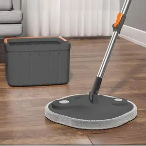 Spin Mop 360° Spin Rinse Wringing System Reusable Microfiber Pad Light Grey Bucket Easy Wring Flat Mop Scrub Dry Wet Separation Roll Mops Separate Water Microfiber
