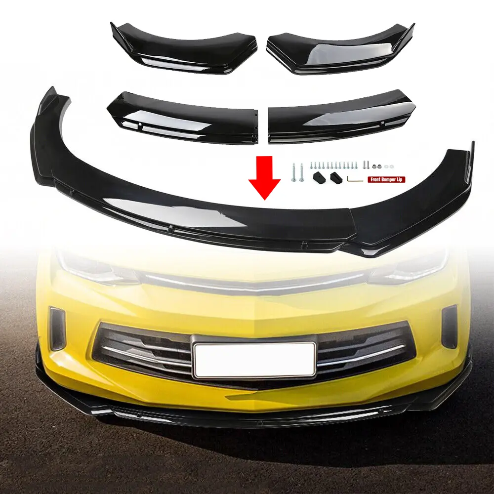 Universal Car Front Bumper Lip, Adjustable Air Dam Body Kit Chin Spoiler Splitter Diffuser Front Bumper Lip Body Kit 4PCS/Set,Fit For Civic/Accord /Corolla /Camry / Hyundai /Altima / Fusion /Malibu /Q50 / G35 /G37