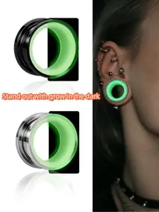 vanku 2pcs Glow in the Dark Cyberpunk Ear Tunnels, Two-Tone Stainless Steel Horn Fit Piercing Jewelry, Boho Style, All Seasons
