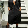 Effortless Style Aesthetic Casual Plain Button Front Harem Cropped Women Jumpsuit, Loose Fit Half Sleeve Wid- Leg Jumpsuit, All-Season Wear Womenswear 1 Piece, Button Down Jumpsuits