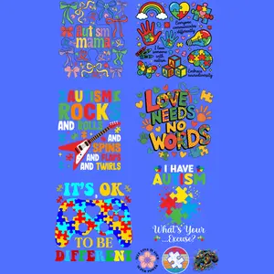 Autism Awareness DTF Gang Sheet Ready to Press | Autism Mama, Love Needs No Words, It’s OK To Be Different