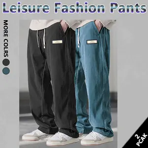 Men's retro-style loose corduroy workpants with slanted pockets-breathable,fashionablestreetwear, straight leg design, suitable for casualcity walks and outdoor activities,fashionable pants.Drawstring Suitable for any occasion