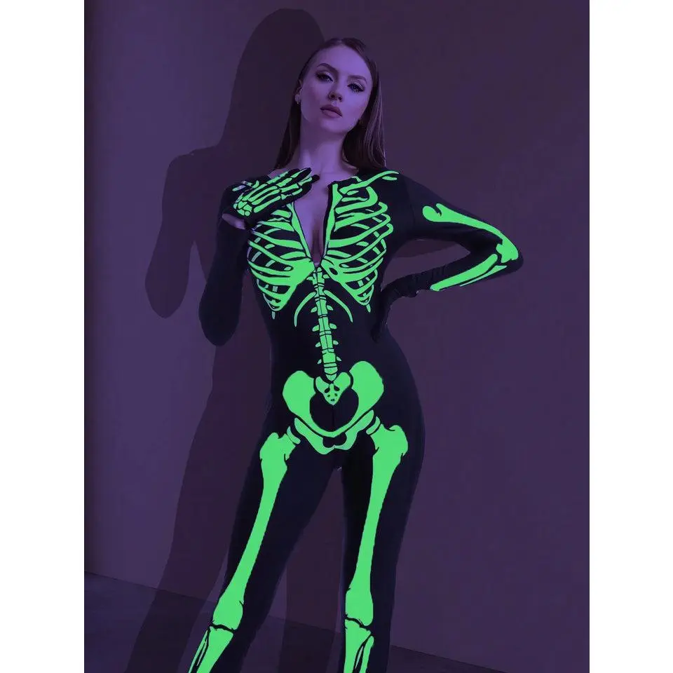 Glow in the Dark Skeleton Costume for Adults Women Halloween Dress