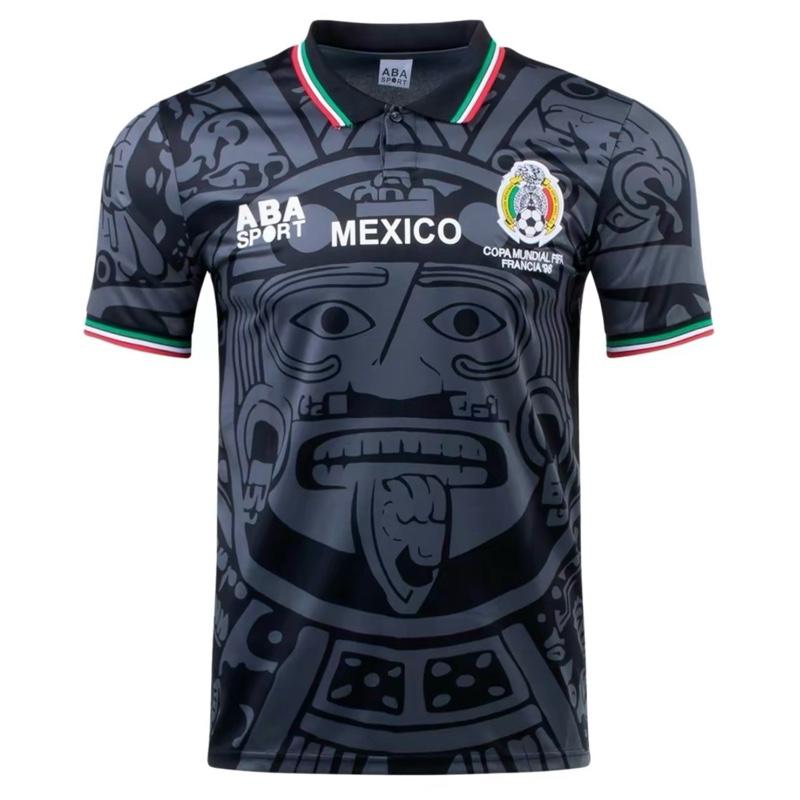 1998 World Cup Mexico National Team Jersey , Black White Green Red, Short Sleeve Soccer Jersey