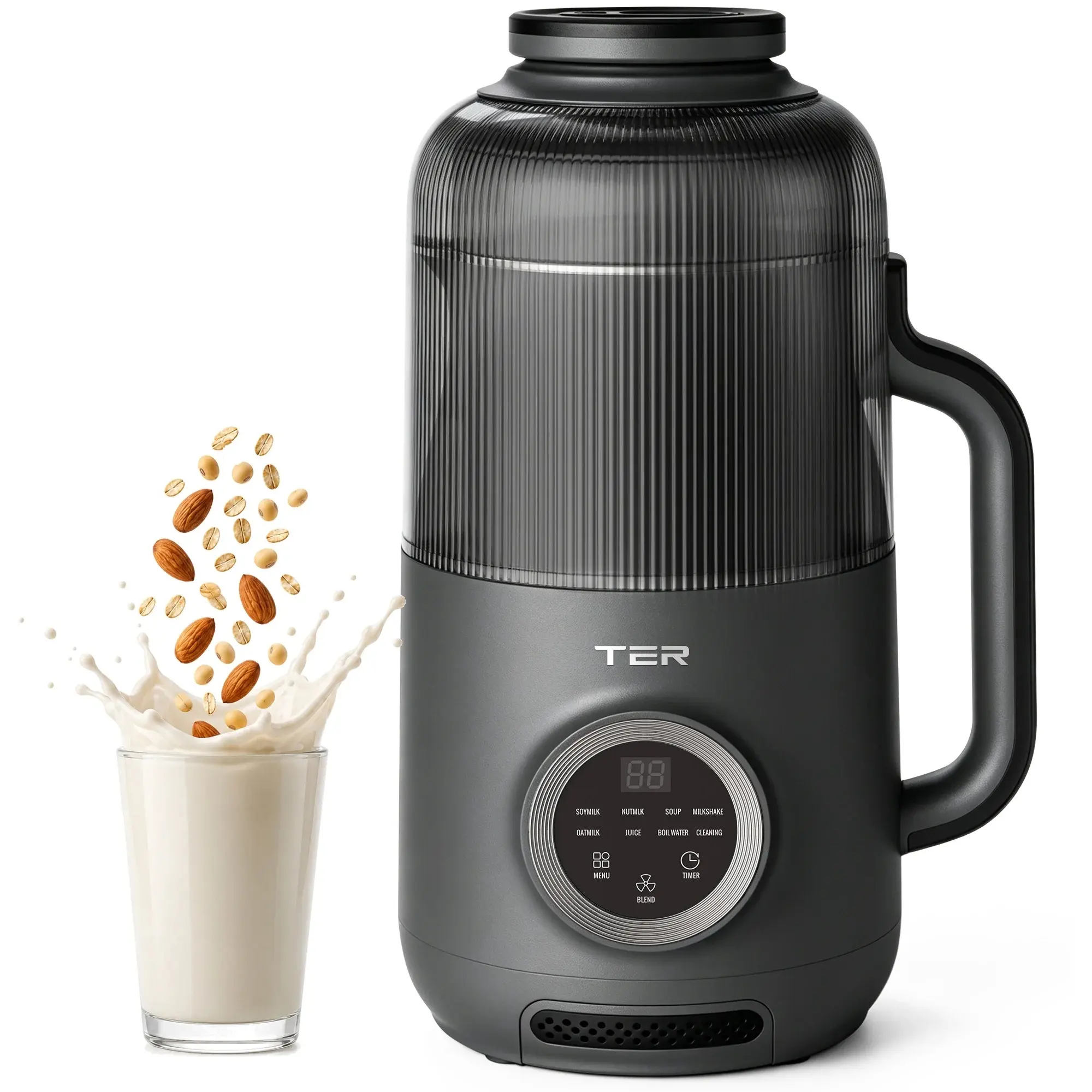 TER SE10 40oz Nut Milk Maker, 10-in-1 Automatic Soy Milk Machine with 12H Delay Start, Keep Warm, Self-Cleaning and Stainless Steel Blades, Black