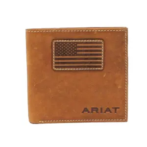 Ariat Patriotic Men’s Bifold Wallet - Men's Wallets with USA Flag Patch, Brand Logo, Multiple Slots, Compartmented, Fold-Over, Masculine, Multifunctional, Compartmented Men's Wallets