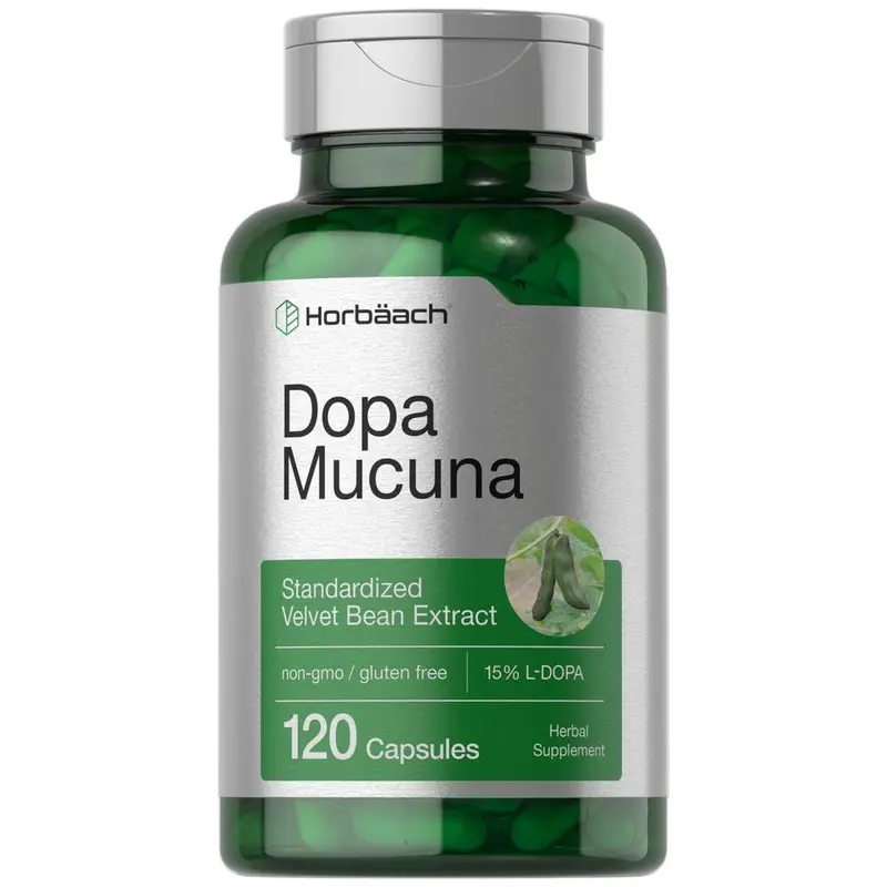 Horbäach Dopa Mucuna Supplement | 120 Capsules | Velvet Bean Herbal Extract | 15% L-Dopa | Non-GMO & Gluten Free