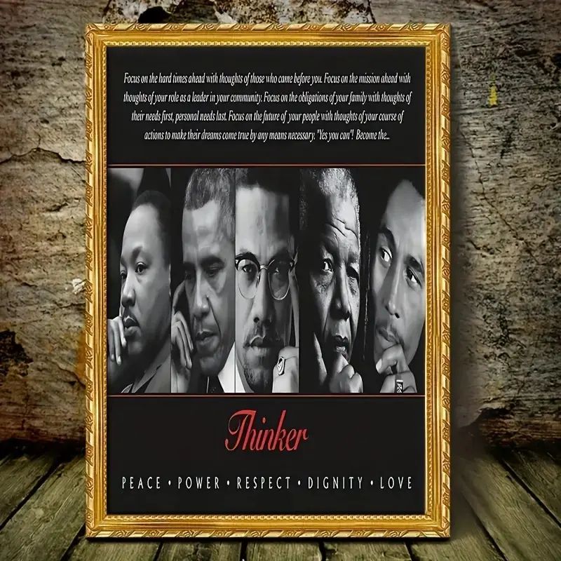 Thinker Poster with Luther King Jr., Obama, Malcolm X, Mandela, Marley - Black Activists Wall Decor, Indoor/Outdoor Use, Perfect for Home, Office, Living Room, Bedroom