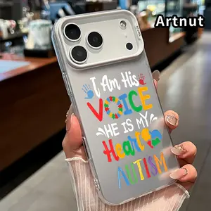 Phone Case for iPhone 17 Pro Max 16 Plus 15 14 13 12 11 Air E Autism Voice Heart Full Body Coverage Raised Edges Camera Protector Phone Cover for boy girl