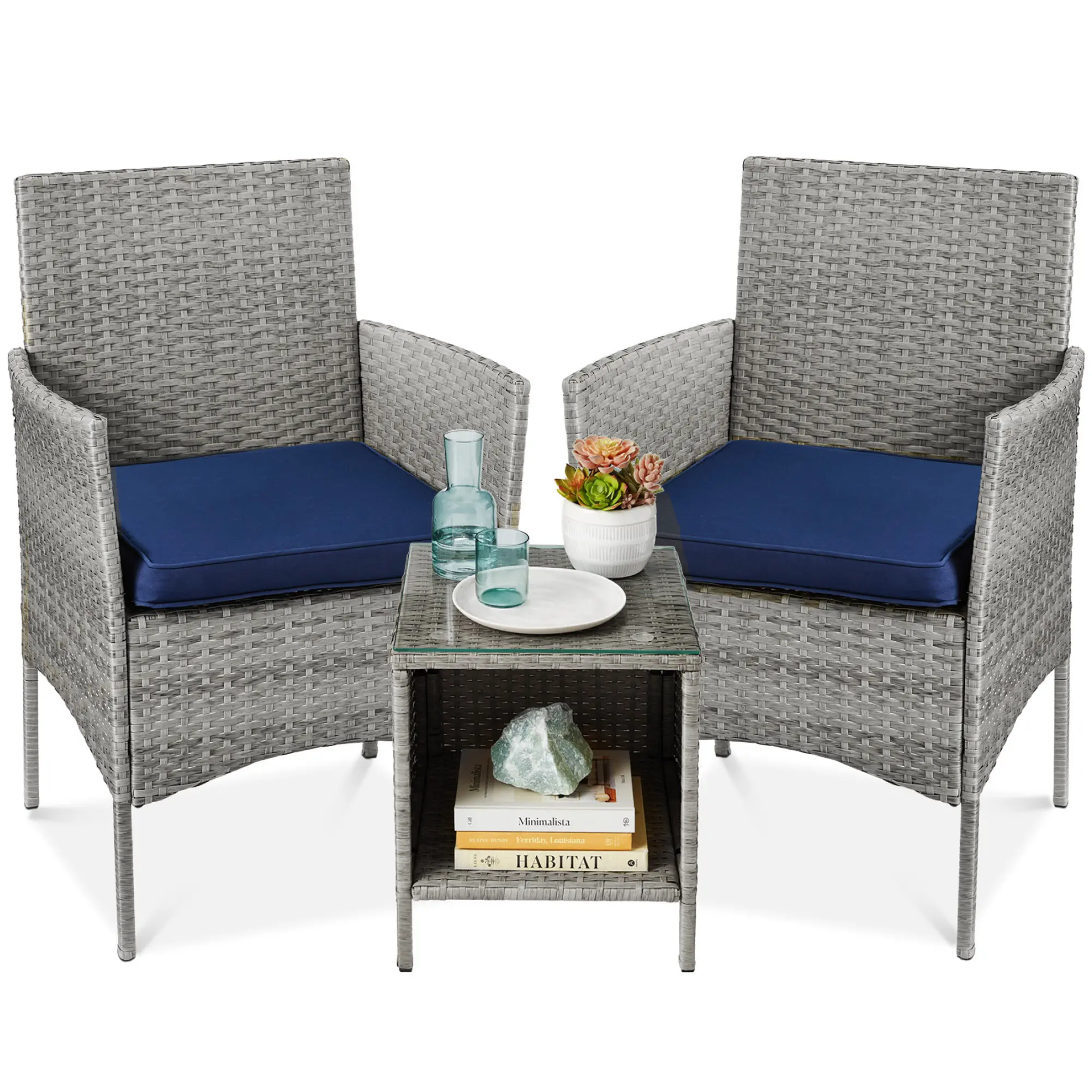 Best Choice Products 3-Piece Outdoor Wicker Conversation Patio Bistro Set, w/ 2 Chairs, Table