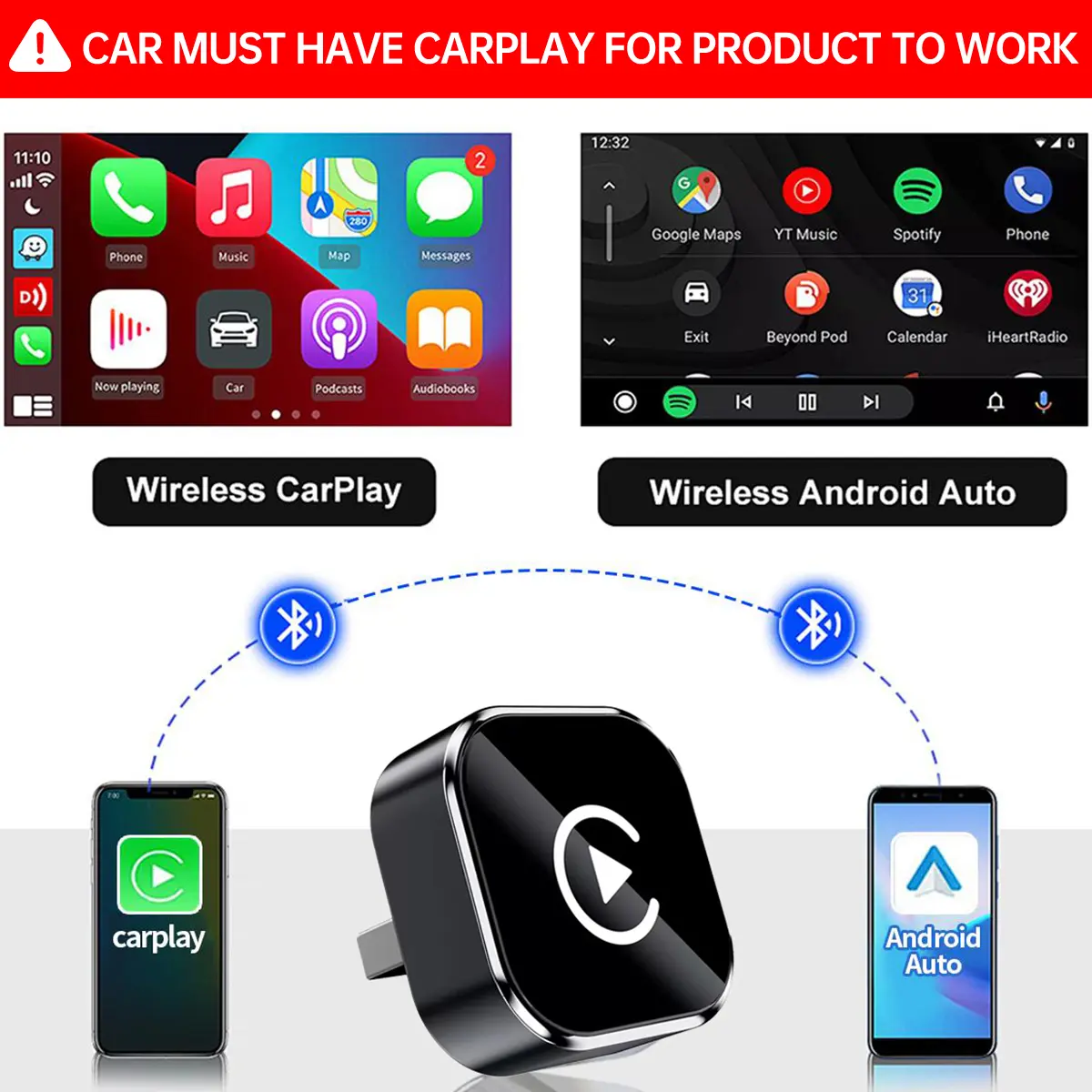 【YURNLV】 2026 New Upgraded CarPlay Wireless Adapter, for iPhone/Android, Instant Connection & Hands-Free Calling Feature