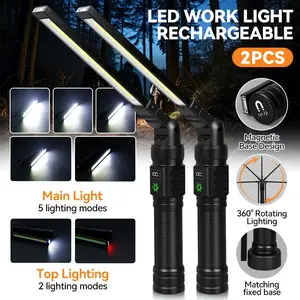 2pcs Portable LED Commercial Lighting, Aluminum Alloy Material, 7 Modes Type-C Rechargeable COB LED Flashlights, Hanging Work Lamp, 360-degree Rotatable, Tail Magnetic Attachment Design Torch for Emergency, Fishing, Running, Coffee Shops, Hotels