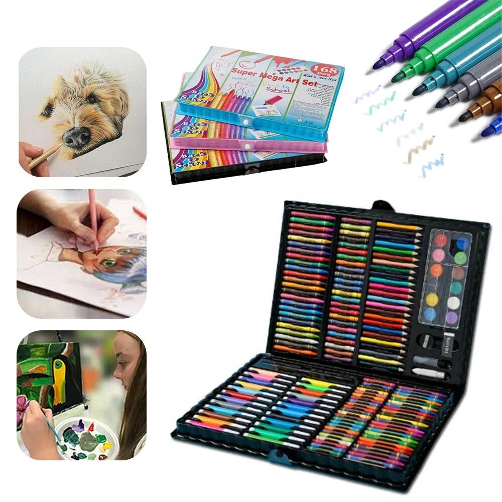 168PCS Art Drawing Set ️ Colored Pencils, Crayons, Watercolor Pens & Sketch Kit with Carry Case