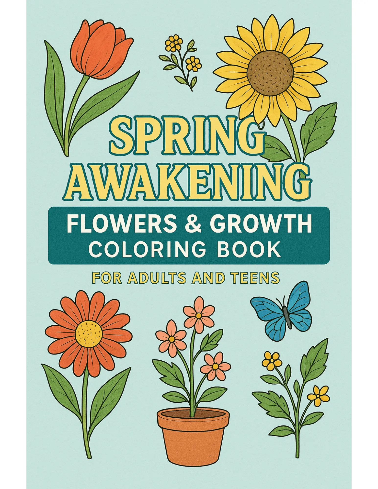 Spring Awakening Flowers and Growth Coloring Sheets For Adults and Teens