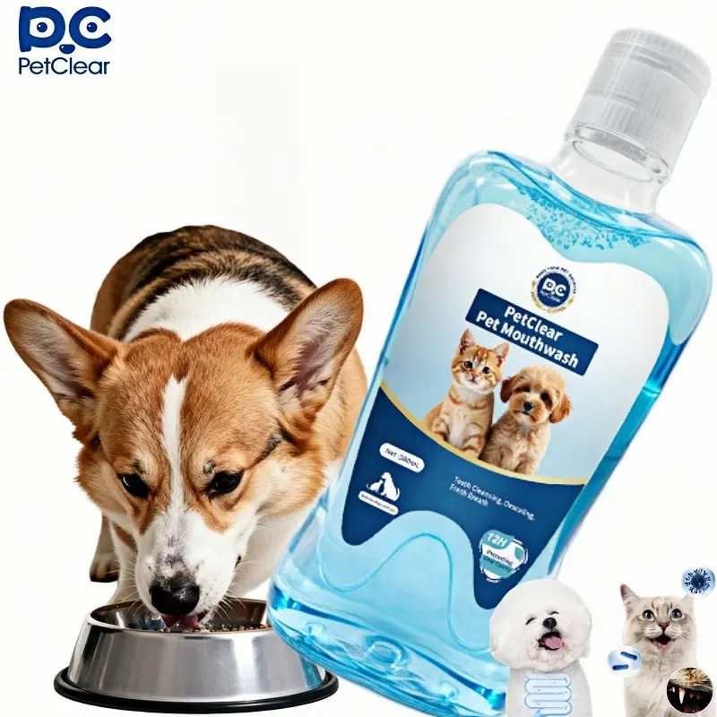 PetClear Dog & Cat Dental Water Additive - 12.85 fl oz Veterinarian-Recommended, Fast-Acting Colorless Odorless Liquid Mouthwash with Inactivated Probiotics for Teeth Cleaning, Breath Fresheners, No Brushing Required, Single Item
