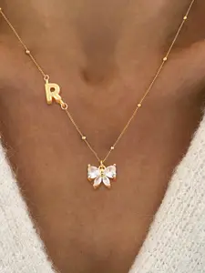 1Pcs Bowknot Bubble Initial Pendant Necklace For Women New Vintage Golden Stainless Steel Bead Chain Necklace For Women Fashion Accessories