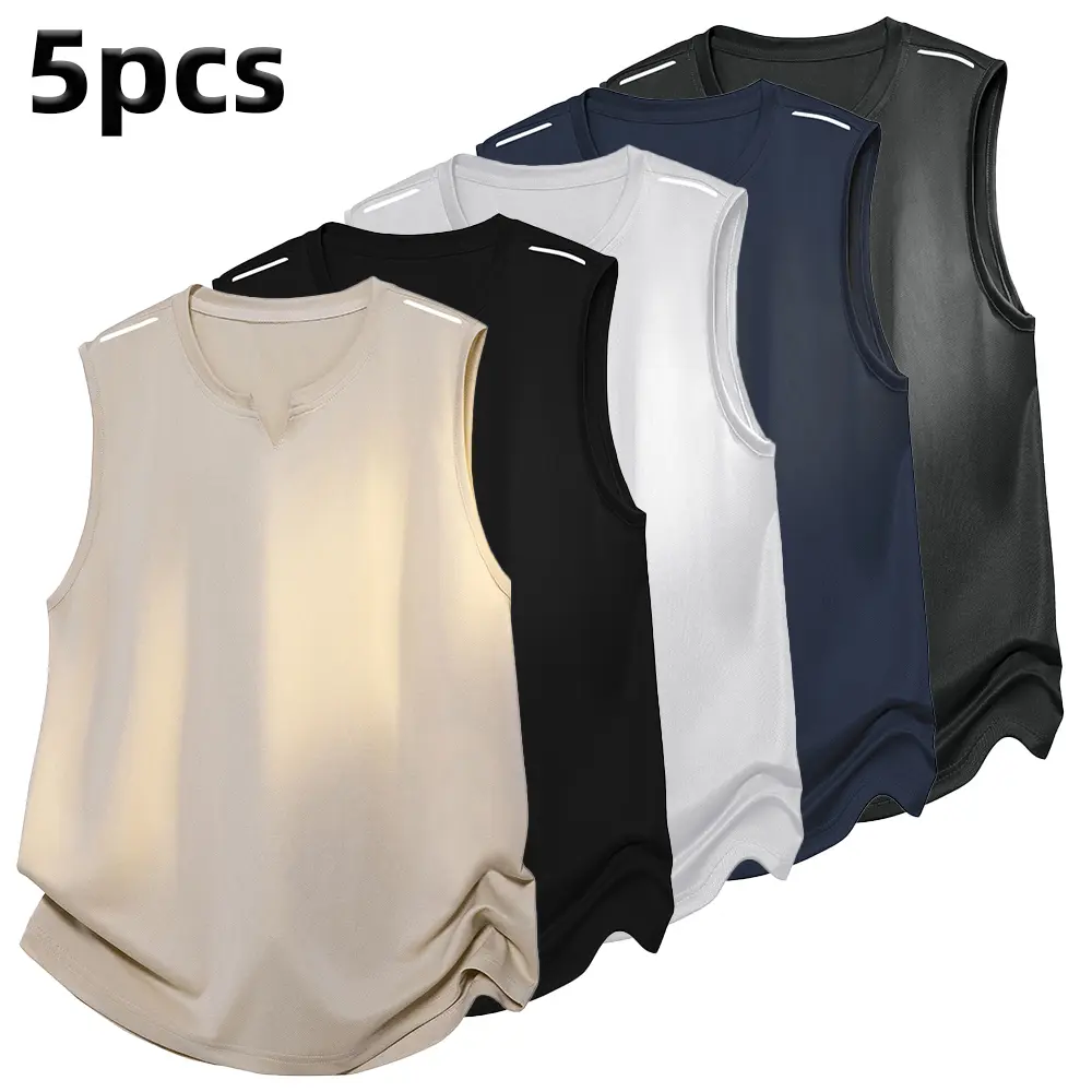 Men's American-Style Plain Casual Multipack Tank Tops - Thin, Cool, Loose-Fit, Wide-Shoulder, Sleeveless, Plus-Size, Apricot, Black, White, Dark Blue, Dark Gray, Jersey, Singlet, Summer Layering Athletic Undershirts, Jersey Men's Tanks