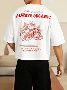 Men's Regular Fit Pomegranate Print Round Neck Tee, Casual Short Sleeve Crew Neck T-shirt for Summer, Fashion Men's Top for Daily Wear, Tropical, Menswear