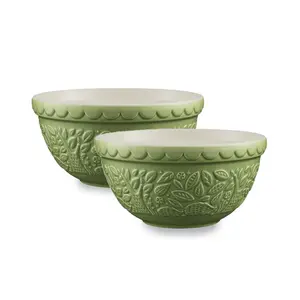 Mason Cash In the Forest S30 (1.25 Qt) Embossed Green Hedgehog Mixing Bowls | Set of 2