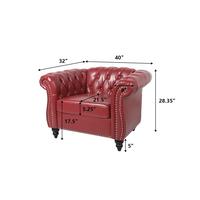 Wine Red PU 1 Seater Tufted Sofa