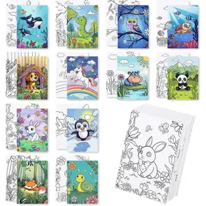 12 Packs 5*7in Animal Pre Drawn Pre Printed Pre Stretched Outline Canvas Painting Boards for Beginners, Students, Party Favors