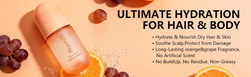 MegustaMe Orange and Grape Body Spray - Long-lasting Citrus Fruit Perfume, Paraben-free, Phthalate-free, Lightweight, Non-sticky, Gentle on Skin, Safe for Daily Use, Travel Size 3.38 fl oz