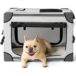 Collapsible Dog Crate 26 Inches, Portable Travel Crate for Small Dogs, Soft Foldable Pet Kennel with 4-Door Mesh Windows Indoor & Outdoor