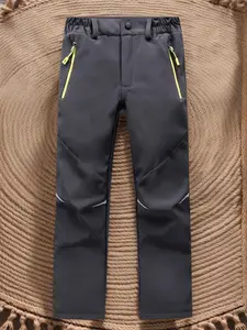 Kids' Warm Long Multiple Pockets Pants, Fall & Winter High Stretch Soft Shell Fleece Lined, Lightweight Waterproof Home Wear with Pockets